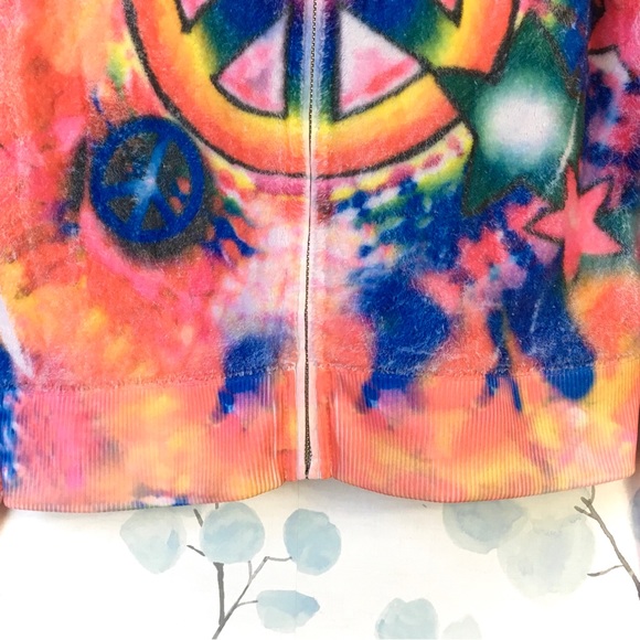 Justice Kids Rainbow Tie Dye Fleece Hoodie Sweatshirt Peace Stars Heart Zipper - Picture 5 of 14